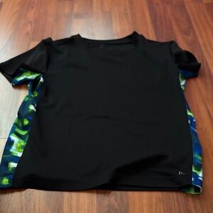 Black T-Shirt with Green and Blue Accents